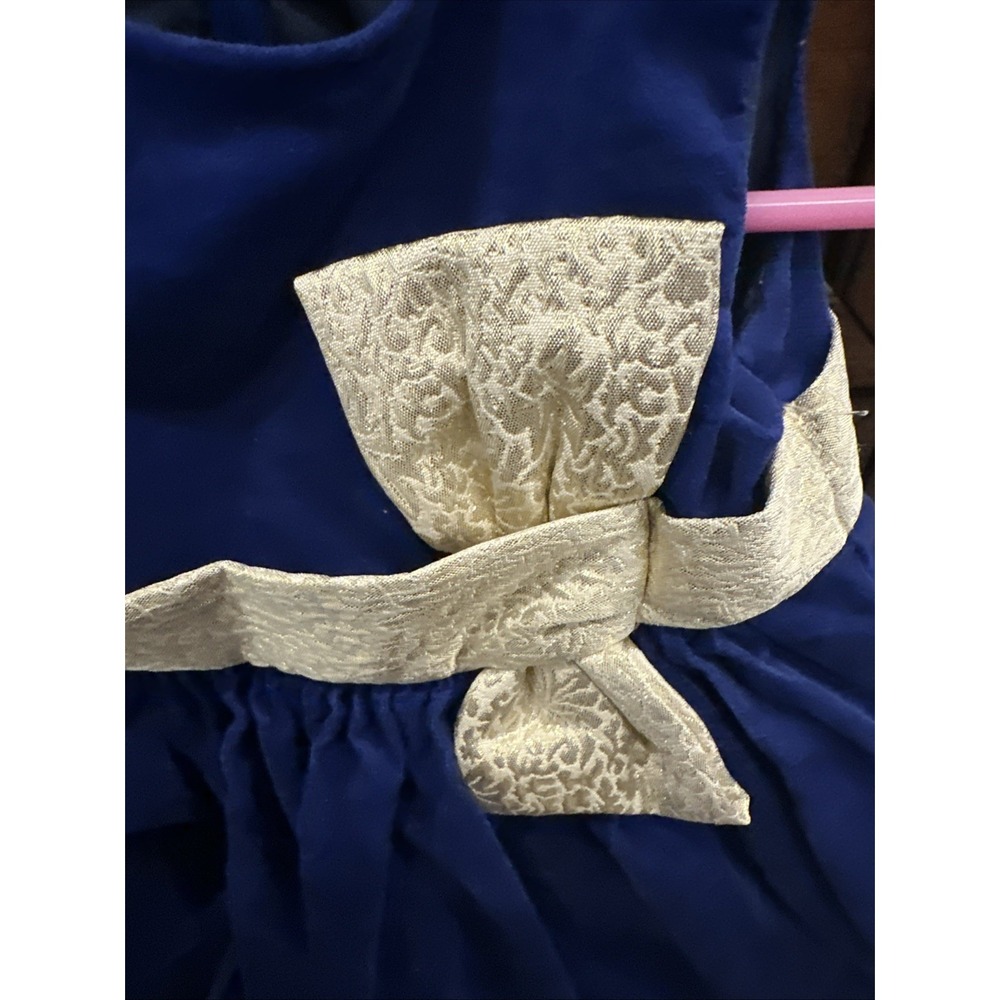 Gymboree Bow Dress‎ Blue Gold Holiday Christmas Girls Dress Sz 2T - Picture 3 of 4